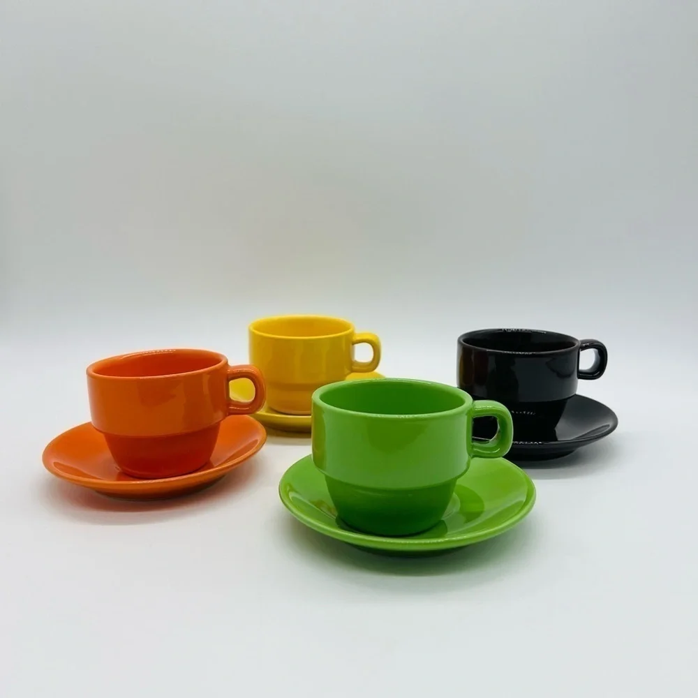 PIER 1 SET OF 4 COLORFUL MINIATURE EXPRESSO FLOWER POT STYLE MUGS